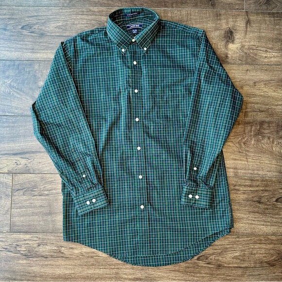 Lands' End Green Plaid Traditional Fit Supima Pinpoint Button Down - Size 16 33 - Picture 6 of 15